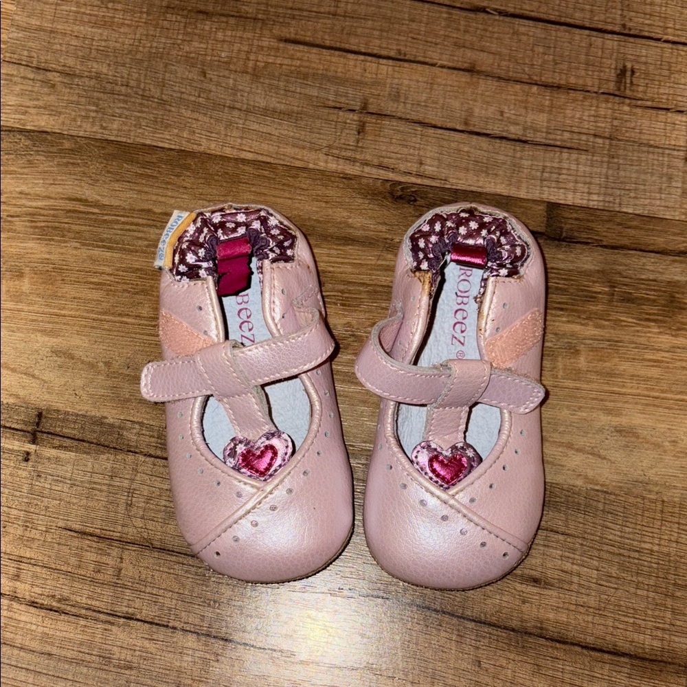 Robeez Blush Pink Baby Shoes with Heart Accent